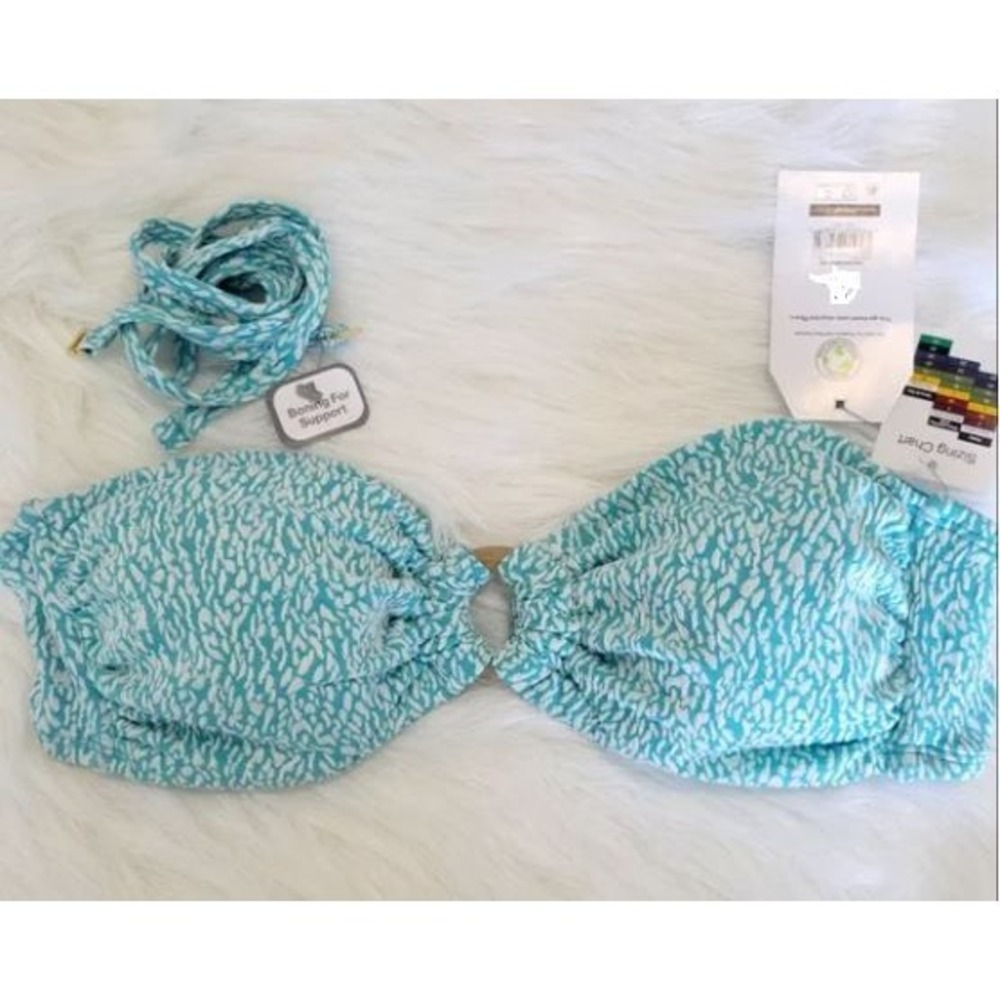NEW Time & Tru Removable Halter O-Ring Bikini Top aqua white Plus sz 3X 24w-26w!